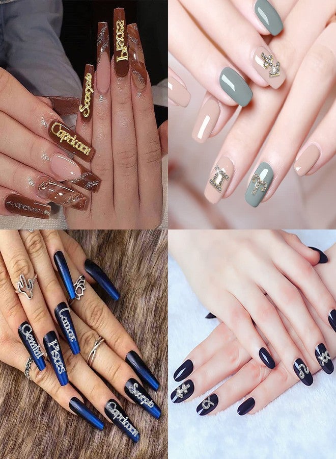 JERCLITY 48 Pieces Gold Silver Alloy Zodiac Nail Charms Zodiac Signs Nail Studs Constellation Words Charms for Nails Twelve Constellation Set for Women Girls - Image 4